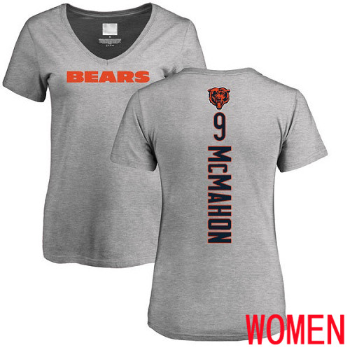 Chicago Bears Ash Women Jim McMahon Backer V-Neck NFL Football #9 T Shirt->nfl t-shirts->Sports Accessory